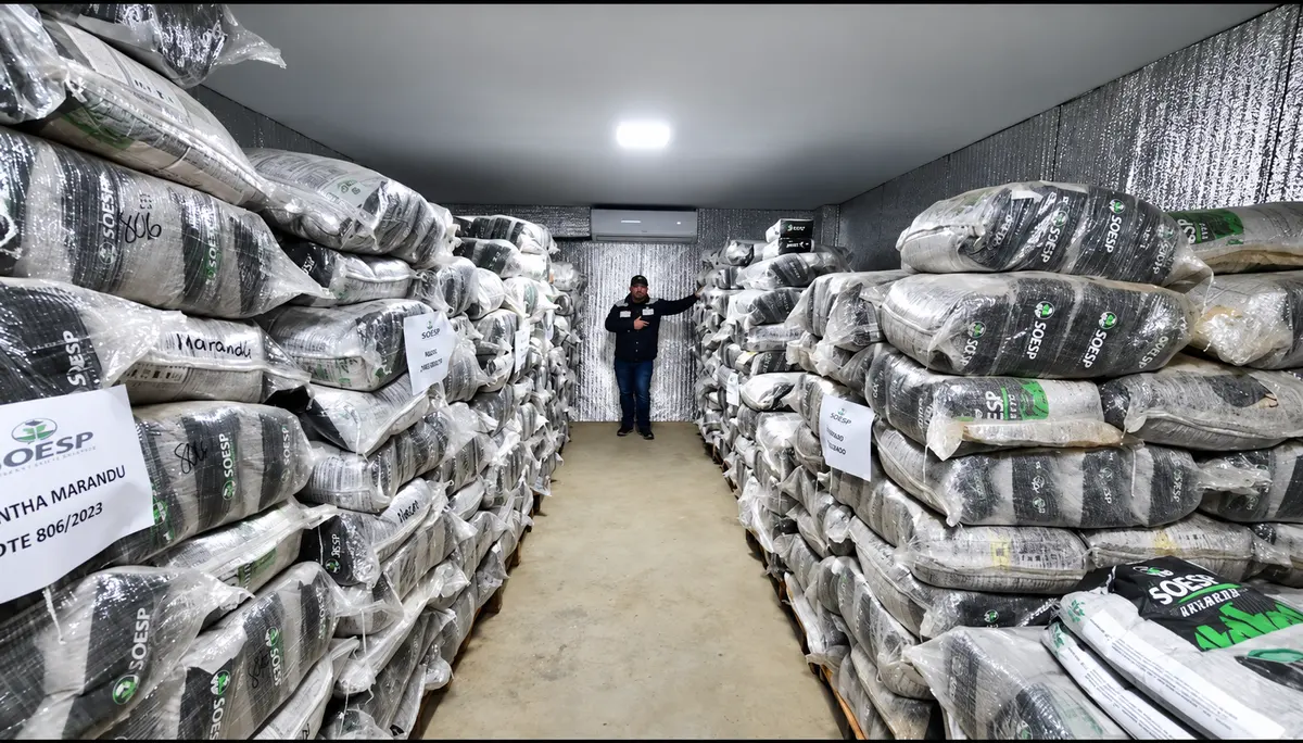 Depósito de Galpón Rural con bolsas de semillas